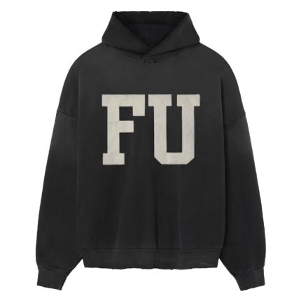Vintage Effect Fu Hoodie Black